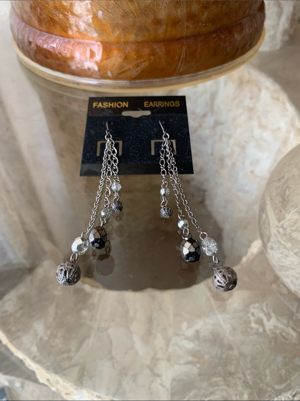 Silver-tone Dangle Bead Earrings - Silver